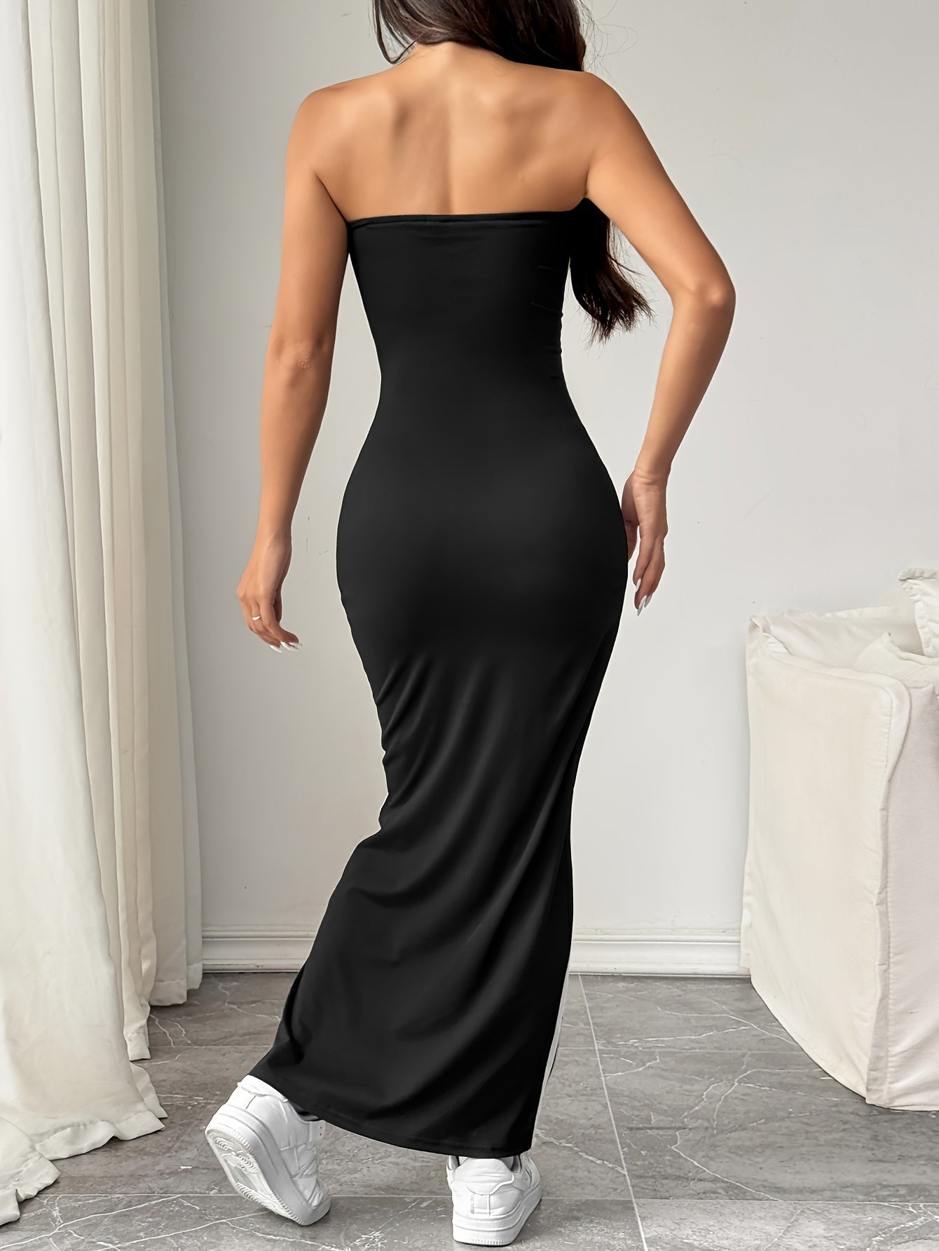 Color Block Striped Tube Dress, Elegant Backless Strapless Maxi Dress For Spring & Summer, Women's Clothing