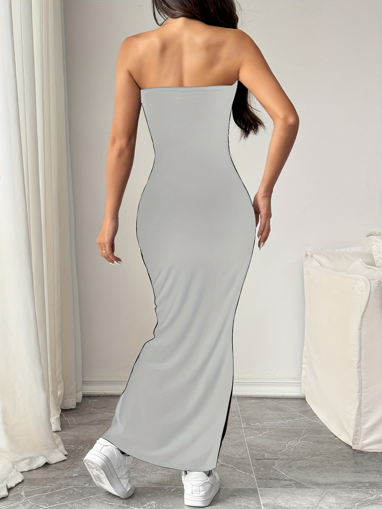 Color Block Striped Tube Dress, Elegant Backless Strapless Maxi Dress For Spring & Summer, Women's Clothing