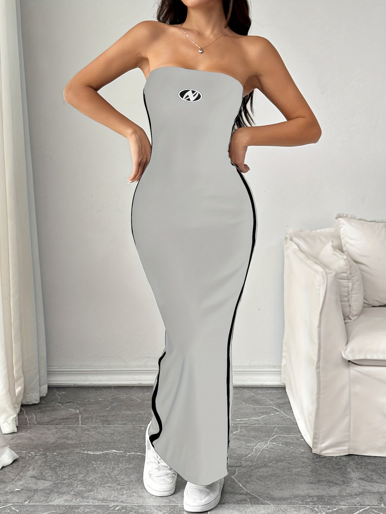 Color Block Striped Tube Dress, Elegant Backless Strapless Maxi Dress For Spring & Summer, Women's Clothing