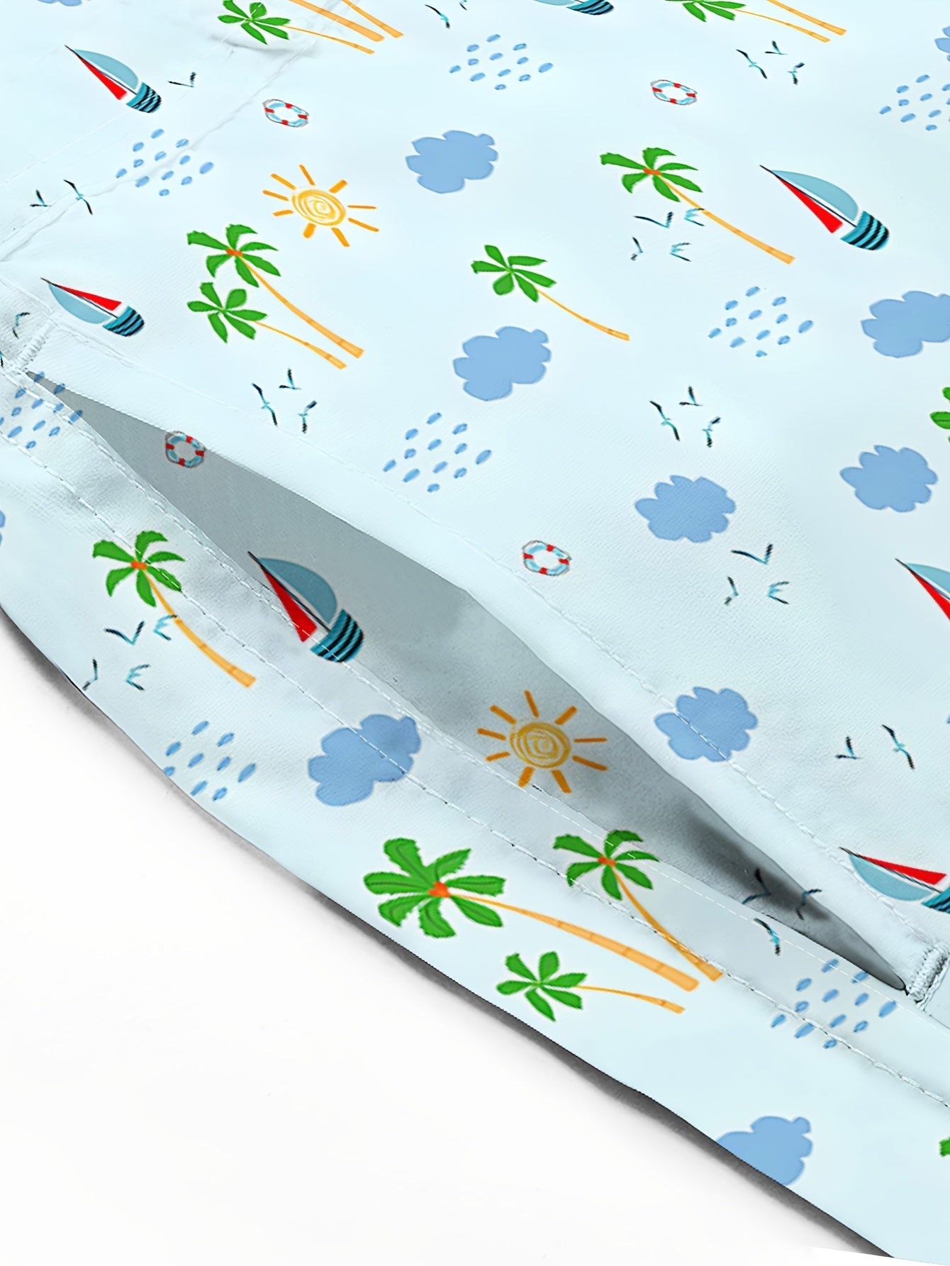Men's Quick-Dry Swim Trunks with Pockets - Casual Beach Shorts, Lightweight Polyester, Tropical and Nautical Print, Drawstring Waist