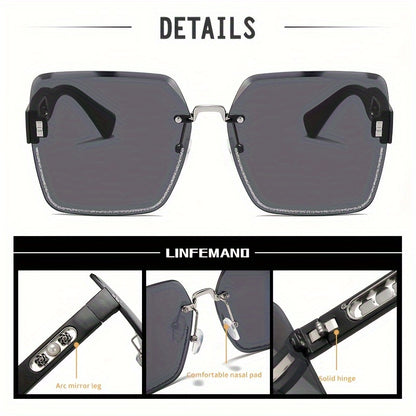 LINFEMAND Frameless Gradient Fashion Eyeglasses, Pearl Flower Decoration, PC Polycarbonate Lens, Plastic Frame, with Case, for Men, Women, Summer, Festival Gift