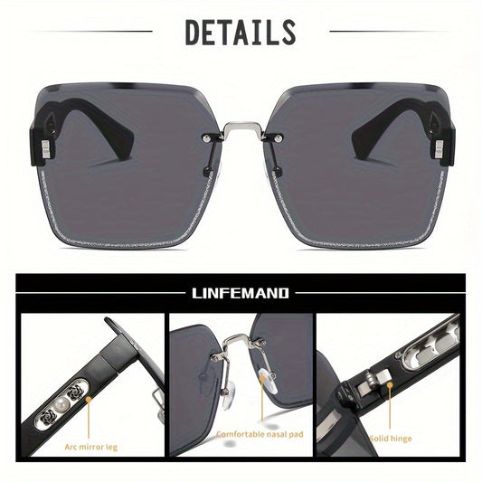 LINFEMAND Frameless Gradient Fashion Eyeglasses, Pearl Flower Decoration, PC Polycarbonate Lens, Plastic Frame, with Case, for Men, Women, Summer, Festival Gift